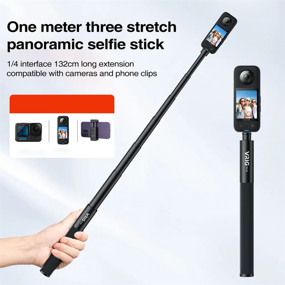 VRIG new for Insta360 130CM extendable invisible Selfie Stick Pole universal rod for GoPro 12 11 10 9 8 7 6 5 Insta360 One RS/X3