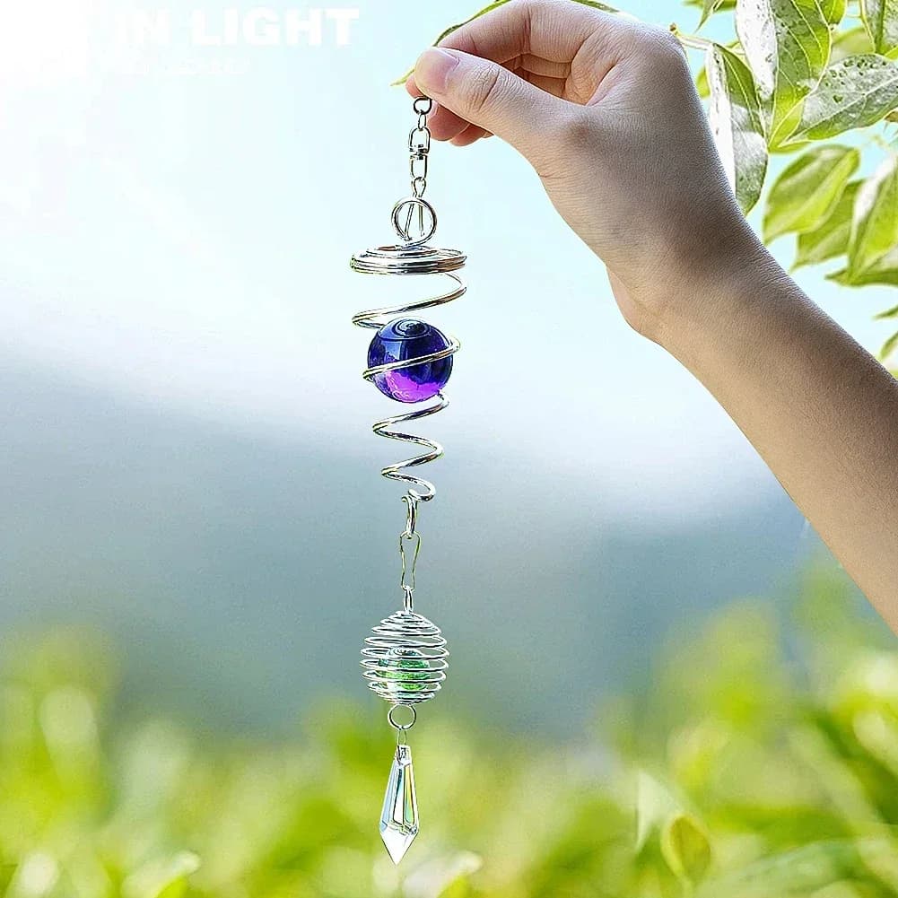 Gazing Ball Wind Spinner Stabilizer Spiral Tail Visual Illusion Hanging Suncatcher Crystal Icicle Bead Cage Pendant Garden Decor