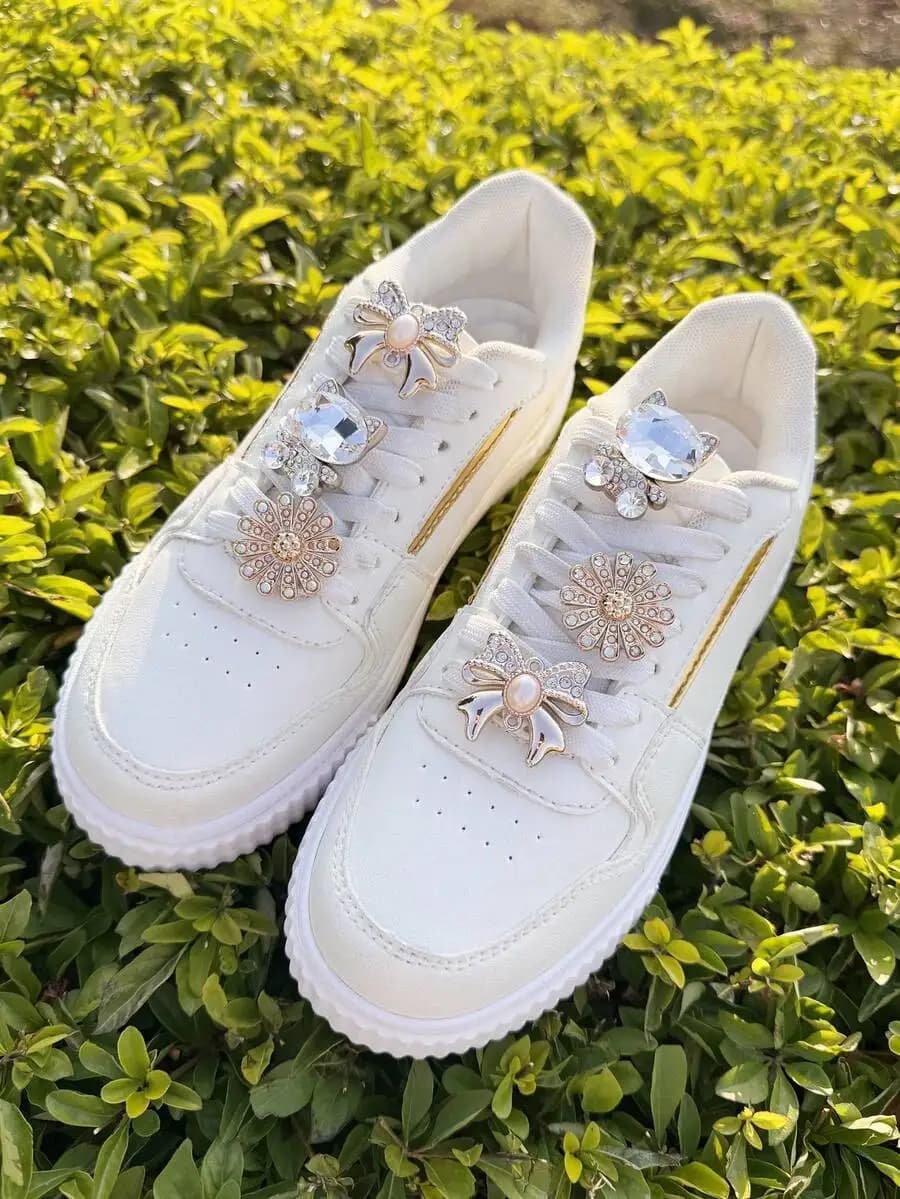 6pcs Removable Shoe Charms With Rhinestone Cat Flower Bow For Adult Sneakers Decor