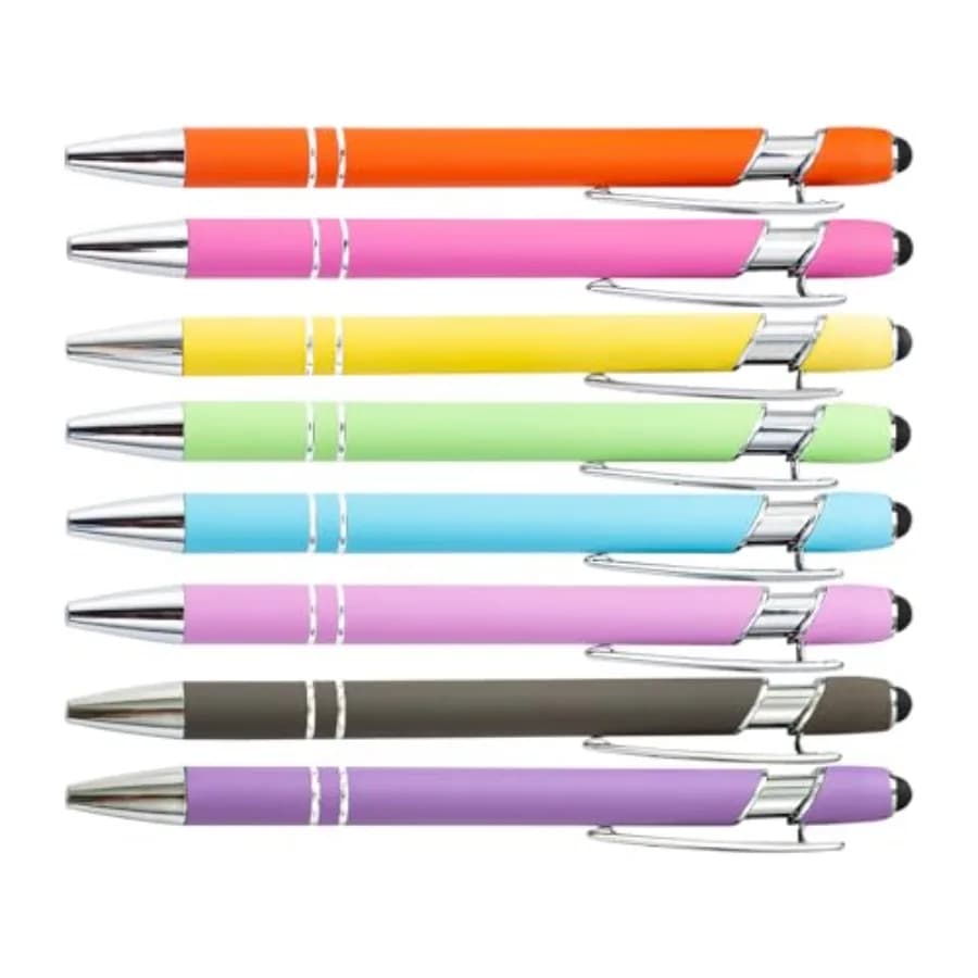 Pens 2-in-1 Stylus Retractable Metal Stylus Pen for Touch Screens with Stylus tip, 1.0 mm Black Ink 8 Pastel Colors