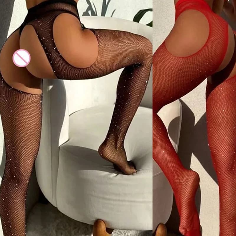 Nuove calze sexy con strass lucidi Donne Lingerie sexy Giarrettiere a rete Calze Collant erotici Calzini alti Collant con cintura
