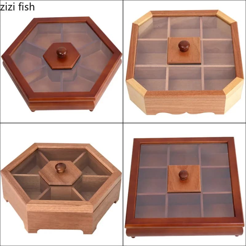 Scatola Creativa in Legno di Pino per Frutta Secca Cinese, Contenitore per Caramelle e Snack con Coperchio, Scatola in Legno Massello per Soggiorno