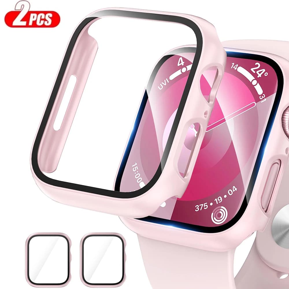 2 pezzi in vetro temperato + copertura per custodia Apple Watch 45mm 41mm 44mm 40mm 42mm protezione schermo Iwatch serie 9 4 5 6 SE 7 8 accessori