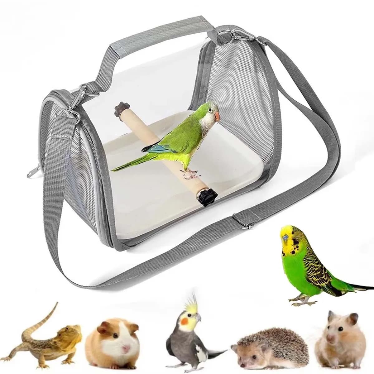 Zaino da trasporto per piccoli animali domestici con persico in piedi Borsa leggera per animali domestici Gabbia da viaggio per uccelli Zaino trasparente per piccoli animali domestici