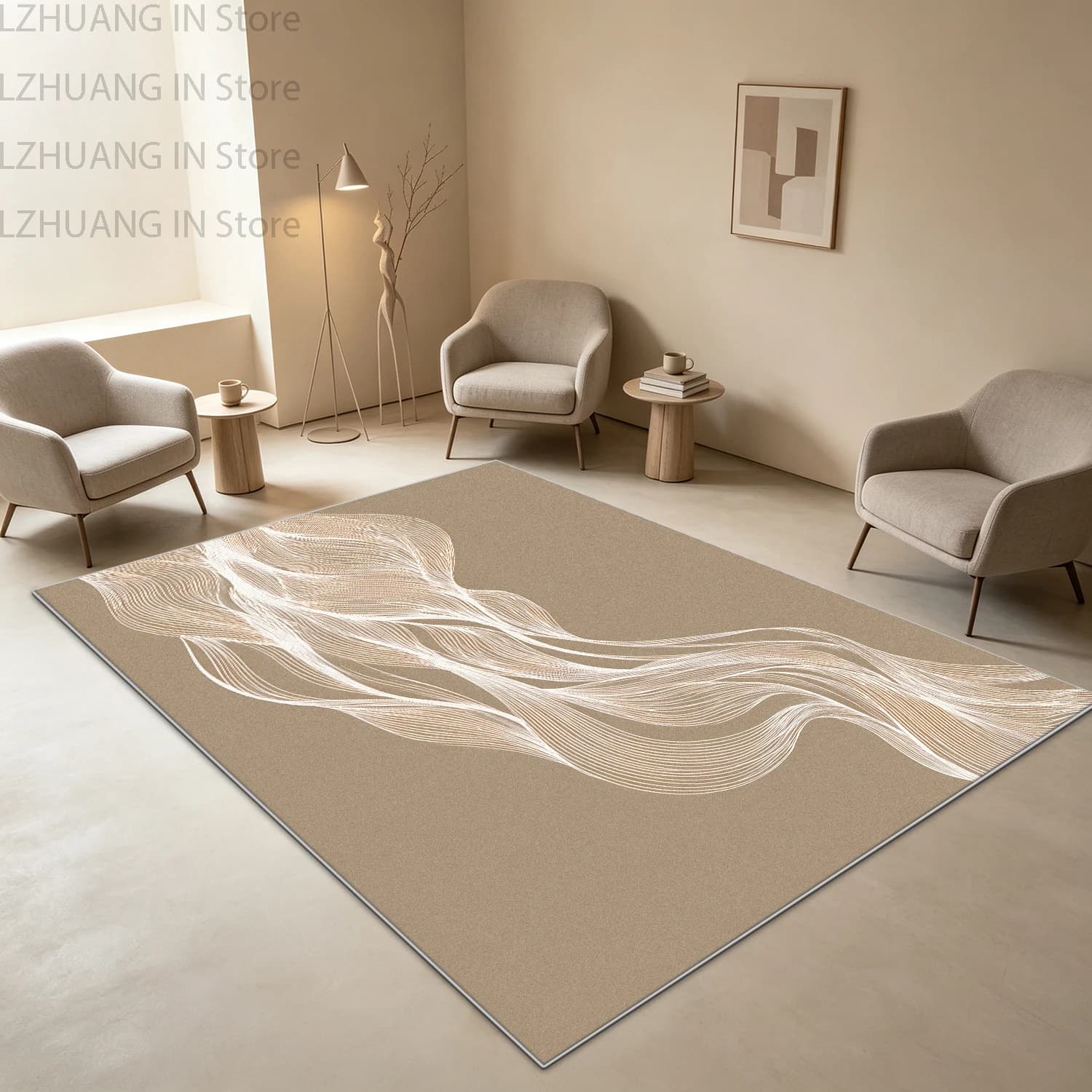 Modern Abstract Style Line Beige Room Decoration Aesthetic Carpet Machine Washable Soft Living Room Rug Fluffy Dining Room Mat