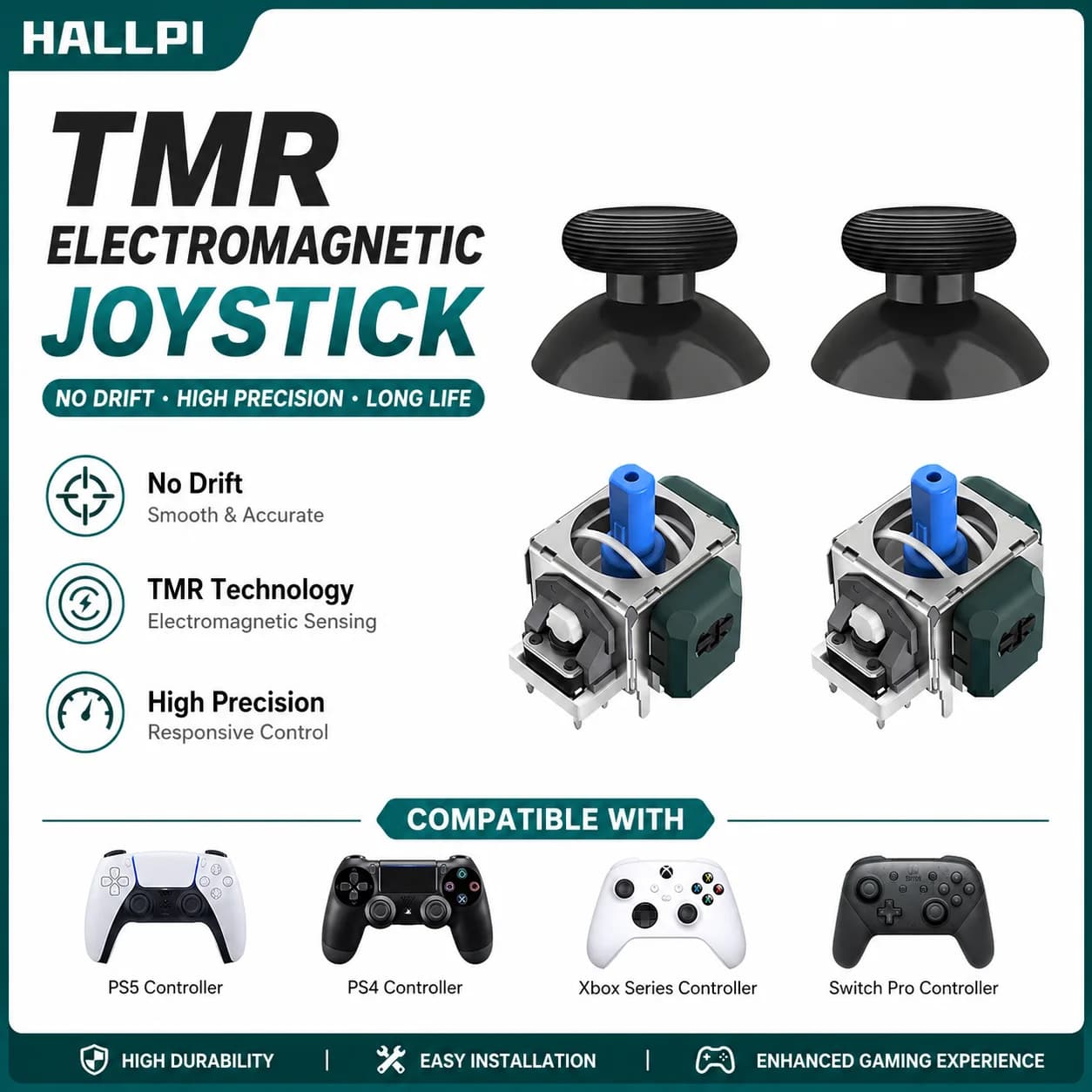 Joystick Elettromagnetico HALLPI TMR Senza Deriva per Riparazione e Sostituzione Controller PS5, Xbox Series, Switch Pro, PS4 - Versione V6