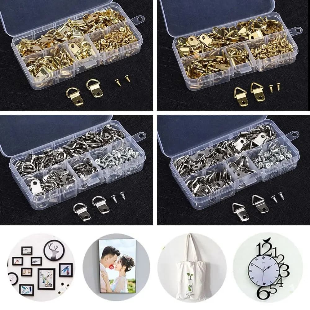 100Pcs Golden Double Hole Triangle D-Ring Hanging Picture Photo Oil Painting Mirror Frame Hook Hanger Furniture Accessories