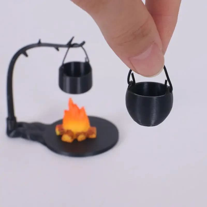 4PCS Doll House Mini Hanging Stove And Fire Pile Scene DIY Outdoor Camping Micro Landscape Decoration Accessory
