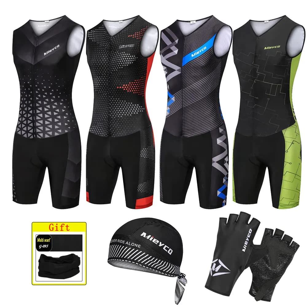 Tuta senza maniche Unisex con berretto guanto maglia da Ciclismo Set abbigliamento uomo tuta MTB bici pantaloni da strada bavaglino da bicicletta Ropa Ciclismo