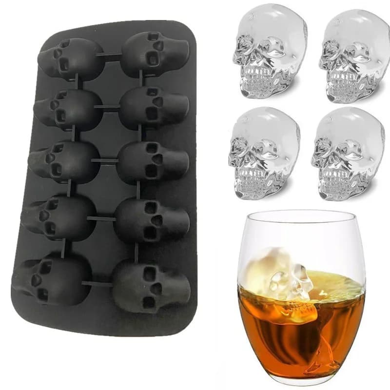 Halloween 10 celle 3D Skull Ice Cube Mold Silicone Ice Cube vassoio Ice Cube Maker fai da te whisky Ice Ball Mold stampo per pasticceria al cioccolato