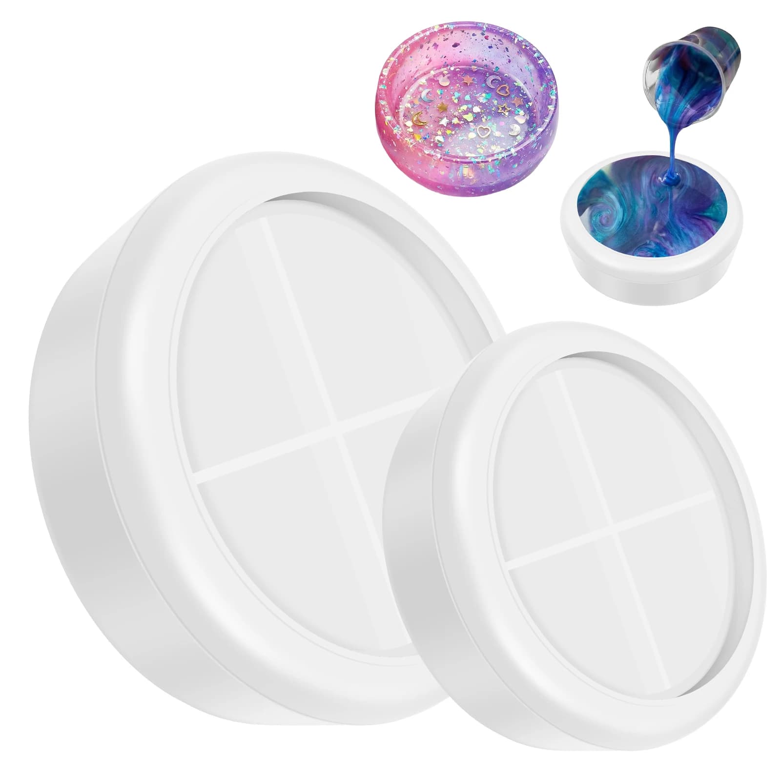 2 Pezzi Stampo in Silicone per Ciotole in Resina, Riutilizzabile, Facile da Sformare, Stampo Rotondo in Silicone per Resina Epossidica, per Creazione Fai-da-Te di Scatole Portaoggetti