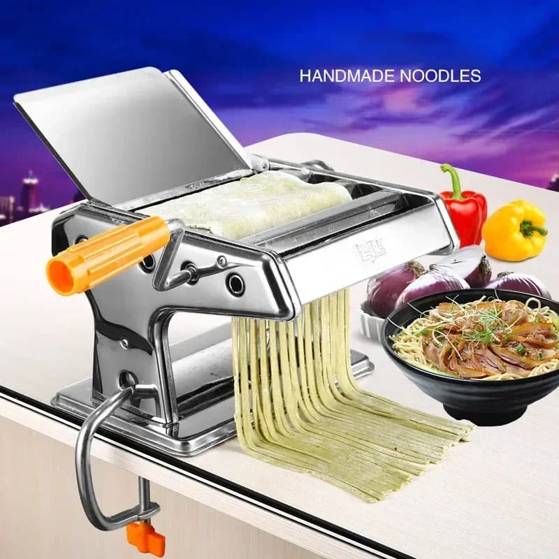 Piccola Macchina per Pasta Domestica con Due Lame, Macchina Manuale per Noodle a Energia Multi-Cinetica, Utensile da Cucina in Acciaio Inossidabile