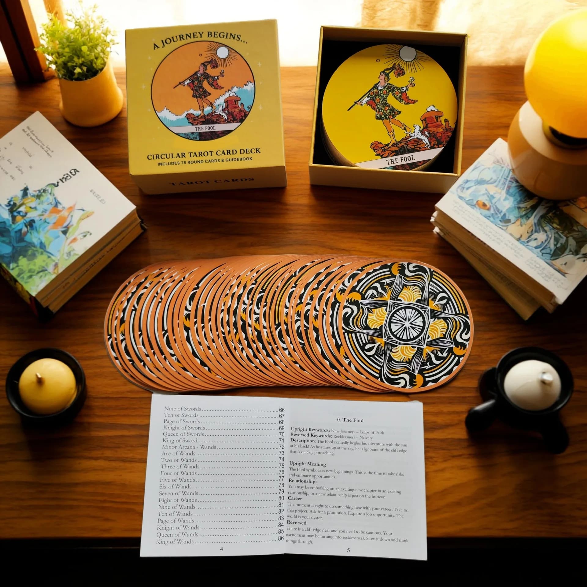 Round Tarot Deck - 78 Rider Waite Style Cards with Book, Circular Tarot for Beginners, Divination & Home Decor