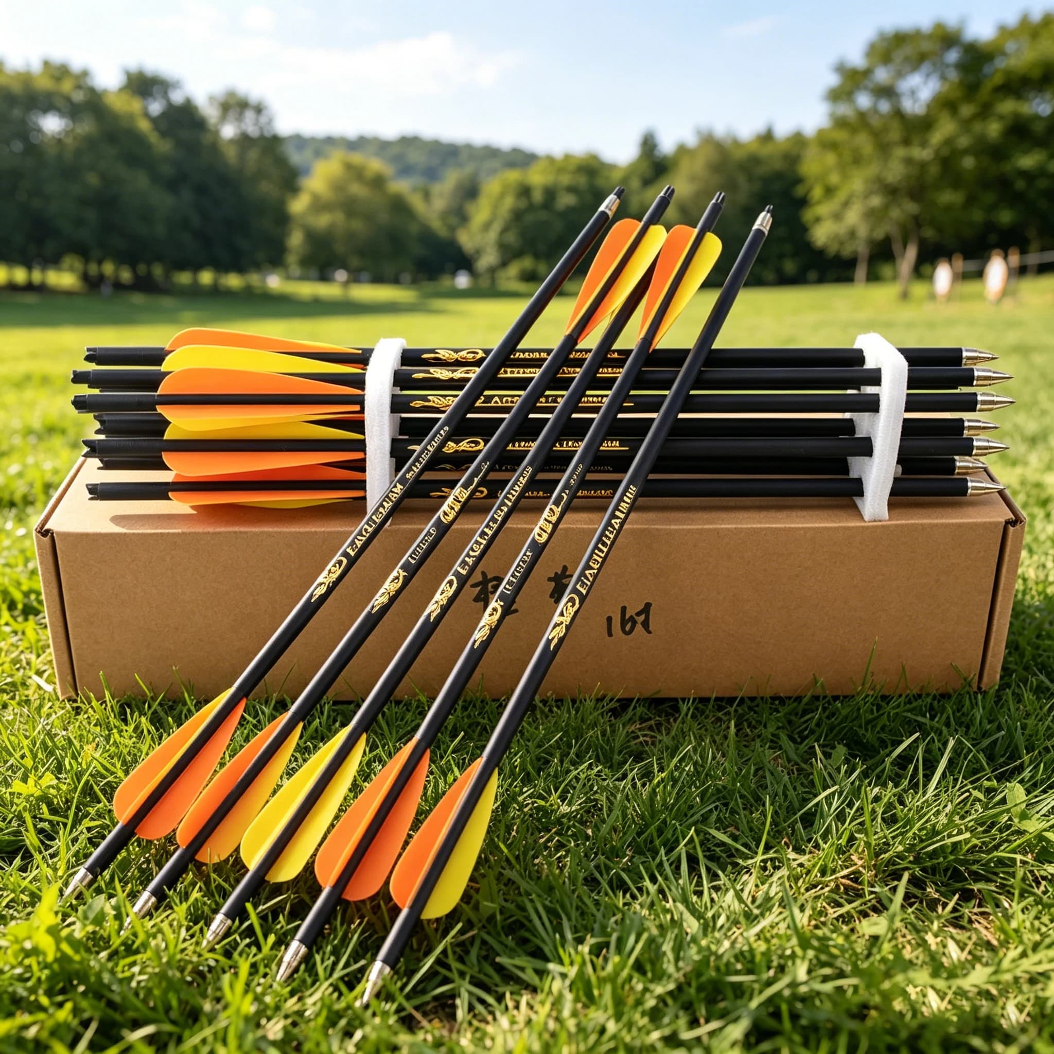 24PCS Target Arrows Crossbow Bolt 16 /20 inch Crossbow Bolts Carbon Arrow for Archery Hunting Shooting with Orange yellow feathe