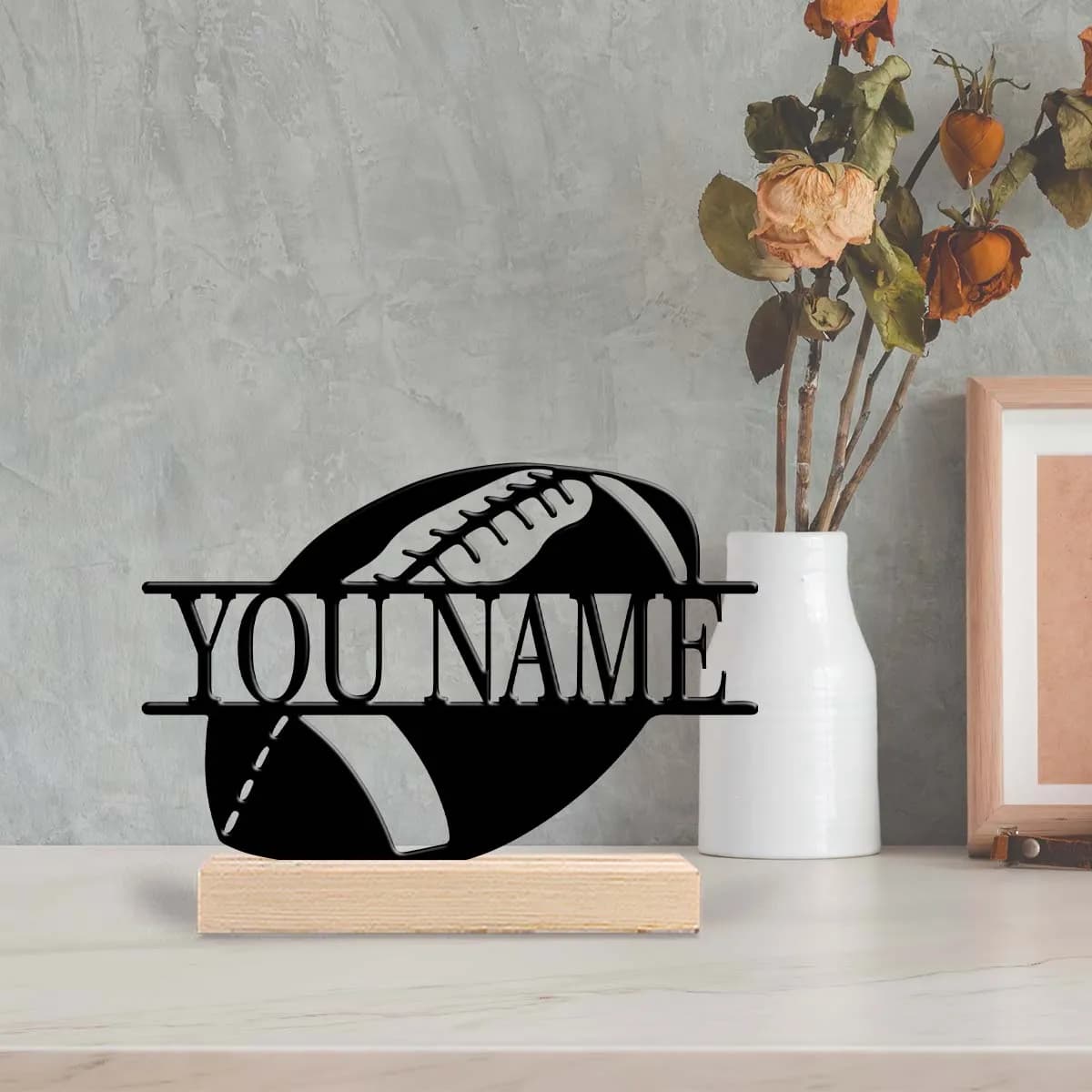 1 Piece Base in Wood with Custom Metallic Art Theme Baseball, Desk Decoration for Home, Office, Hotel, Coffee, Club, Best Gift for Family and Friends