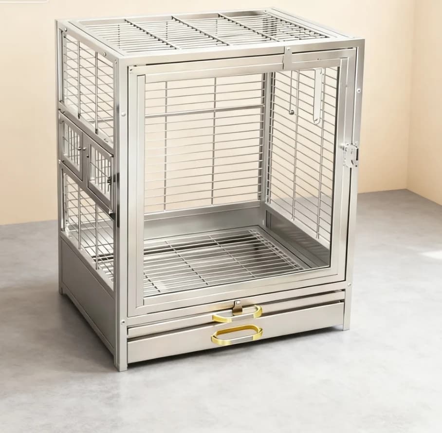 Outdoor Breathable Classic Luxury Anti-Fall Anti-Theft Stainless Steel Tempered Glass Pet Bird Cage Carrier Small Bird Cage