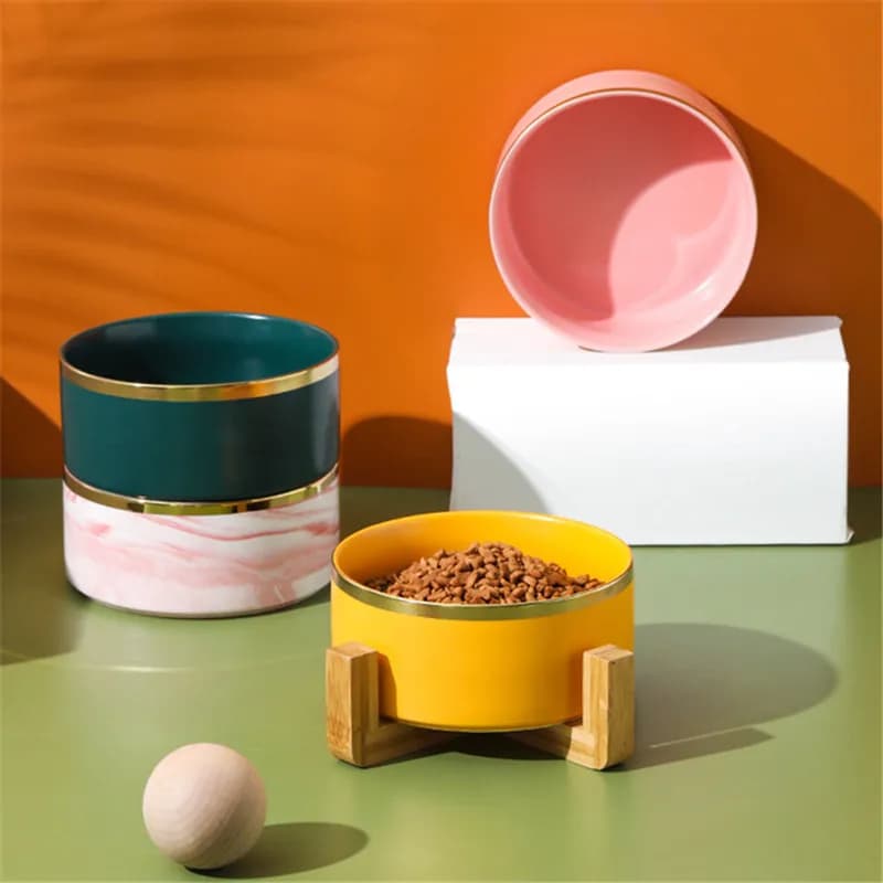 Nuova Ciotola Doppia in Ceramica Effetto Marmo per Cani e Gatti, Dispenser Multifunzione per Acqua e Cibo, Prodotto per Animali Domestici