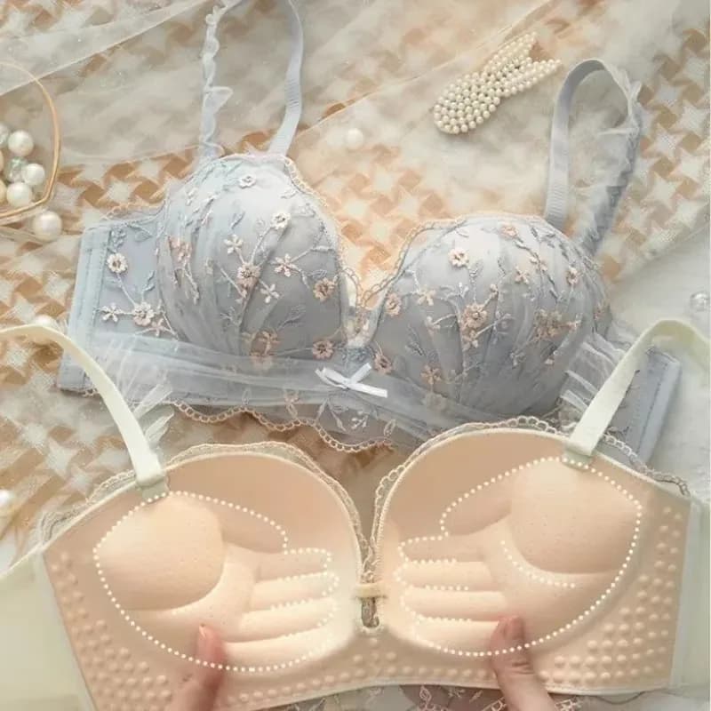 Seni piccoli raccolti Intimo da donna Collezione petto piatto Seno laterale Anti-cedimento Senza anello in acciaio Reggiseno da donna in rilievo