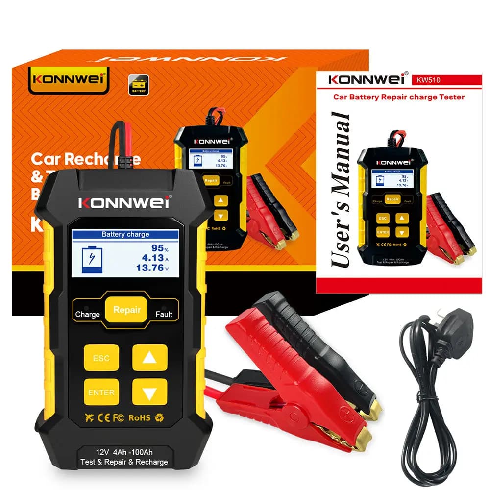 Tester Batteria KONNWEI KW510 12V per Auto, Caricabatterie 5A con Riparazione a Impulsi per Batterie Umide, Secche, AGM, Gel e Piombo-Acido