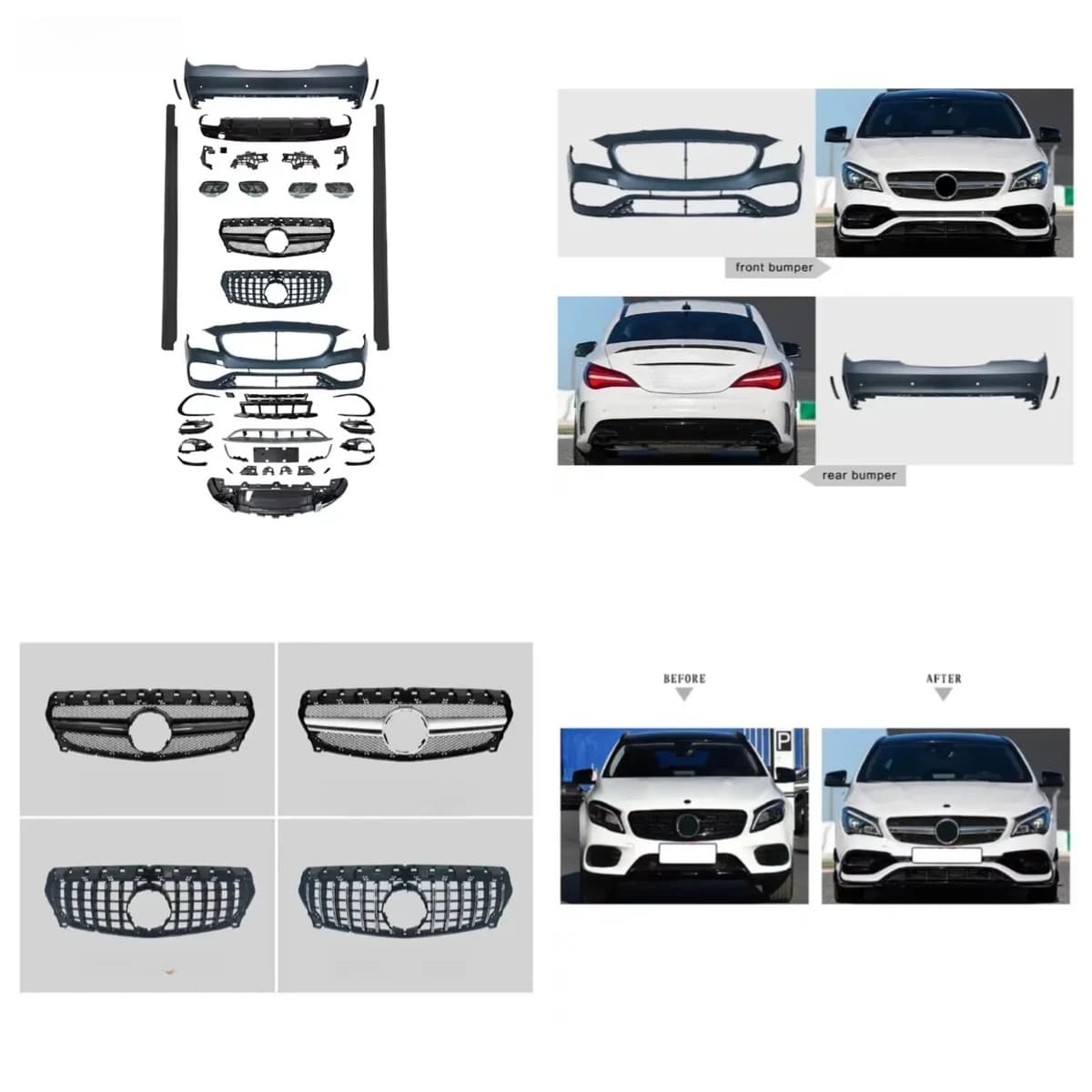 Kit Carrozzeria Style CLA with Front Grill and Side Miniskirts for Mercedes-Benz W117 2013-2019 - Transforms into CLA45