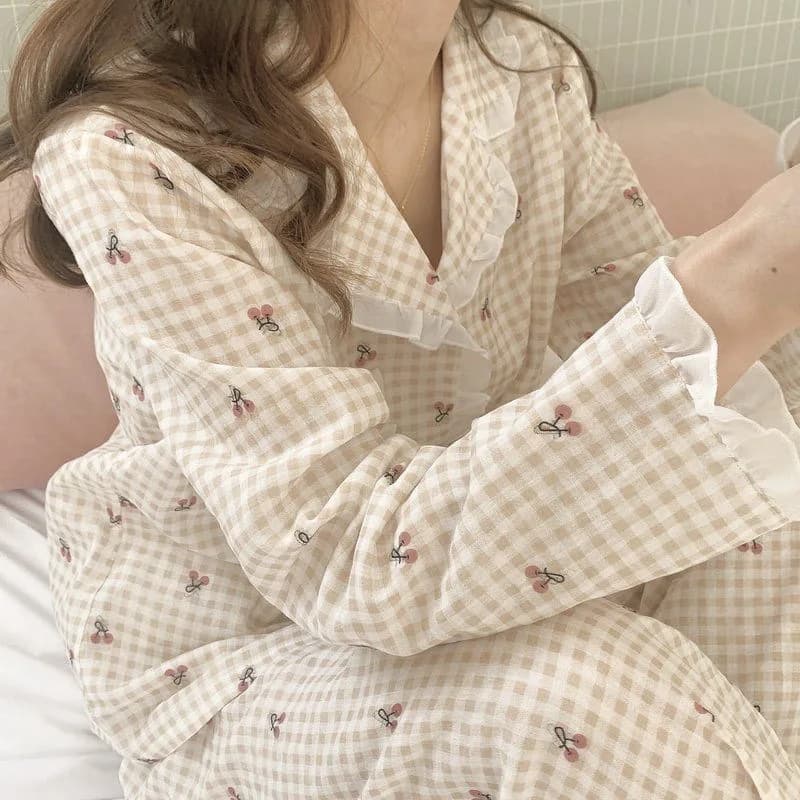 Pigiama Estivo da Ragazza/Donna Domo con Fiocco, Maniche Corte, Set Tre Pezzi alla Moda per Casa - Foto Reale