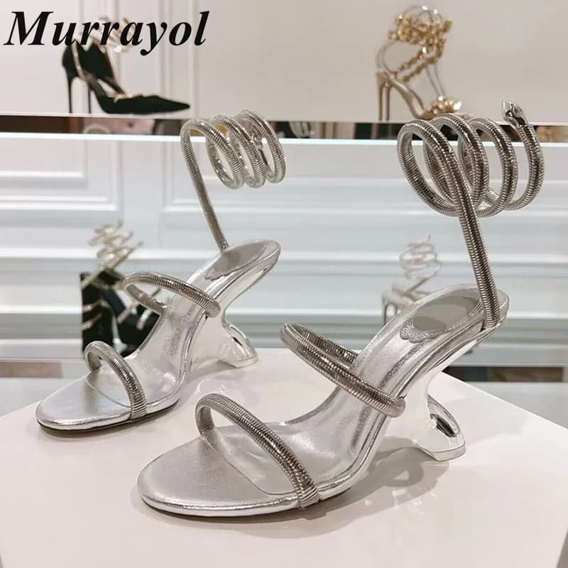 Heterogeneity Heels Narrow Band Fairy Sandalias Women's Open Toe Snake Ring Design Sandals Summer Party Sexy Dress Shoes Pumps