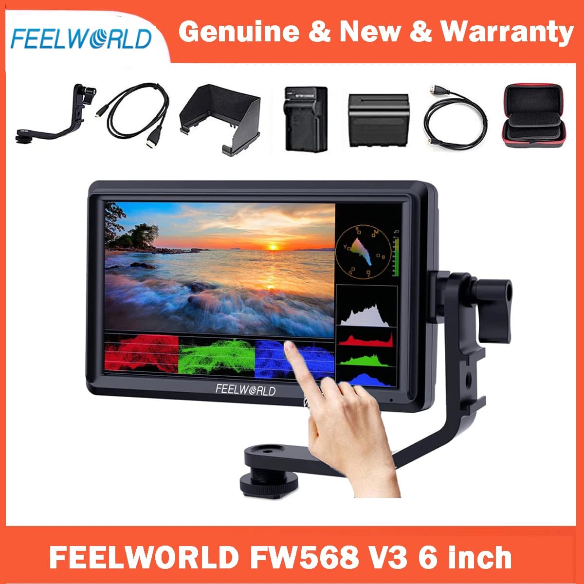 FEELWORLD FW568 V3 6 inch DSLR camera field monitor with 3D LUT Full hd1920 x1080 HDMI output with adjustable arm for Gimbal Ri