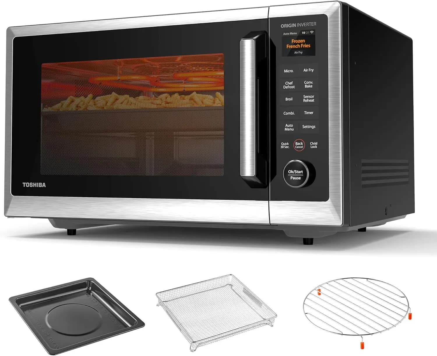 Air Fryer Microwave Oven Combo with 2.4-Inch Color Display, Smart Sensor, Inverter Technology, Alexa Compatible, 1100W, 1.3 Cu.F