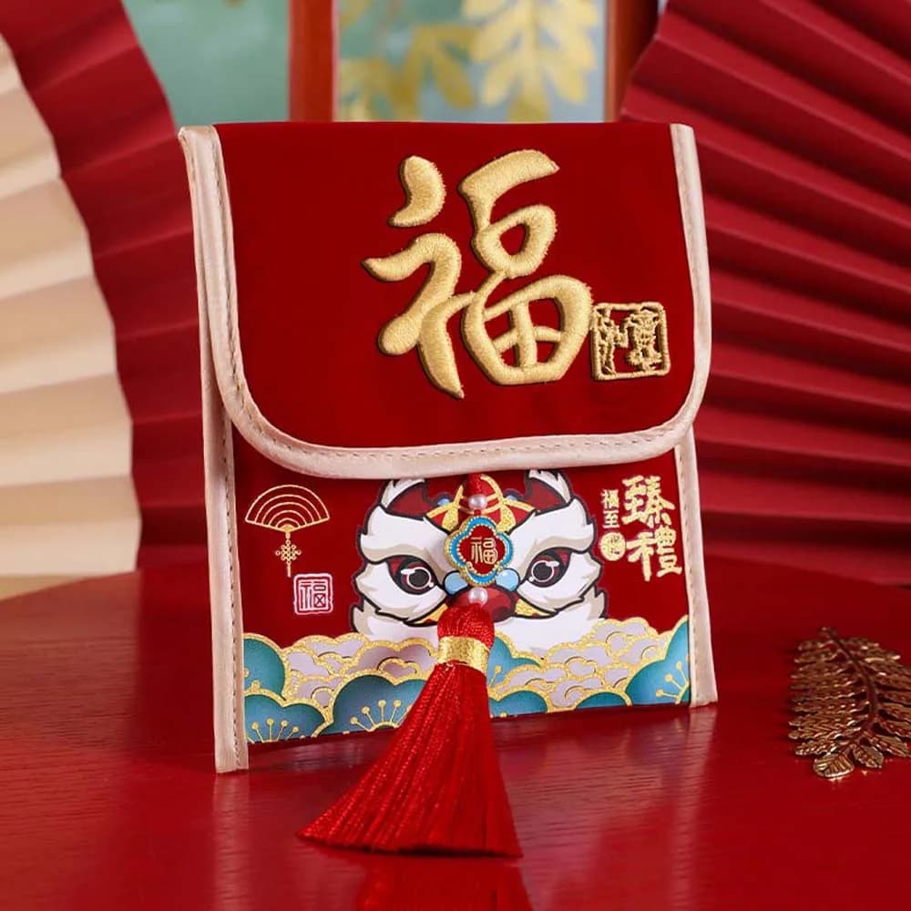 Traditional Chinese New Year Red Wallet Embroidered Hongbao God of Wealth Red Pocket Blessing Spring Festival Supplies