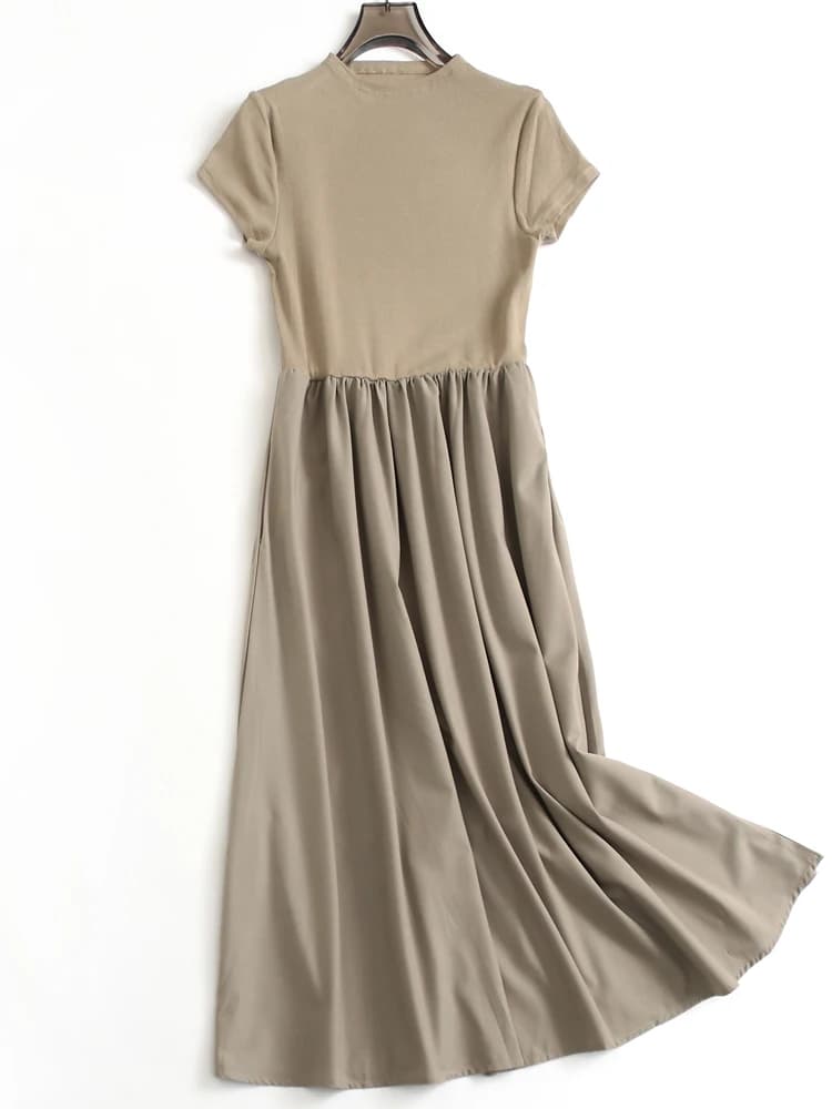 Slim Fit High Neck Short Sleeve T-Shirt Dress Long Skirt Style Summer New Arrival Color Ribbed Elegant Feeling Dress