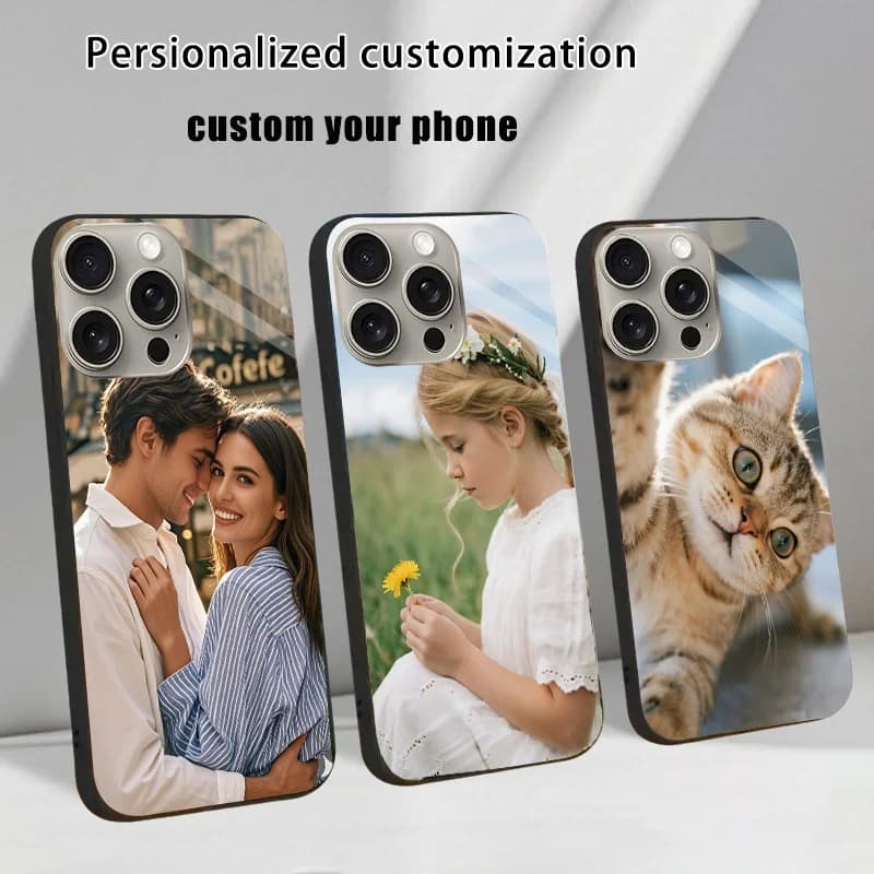 Custodia in vetro temperato personalizzato per iPhone 17 16 16E 15 14 13 12 11 Pro Max 6 7 8 Plus xs SE 17 air Fai da te Personalizza la copertura dell'immagine