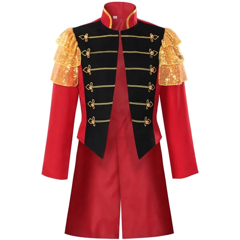Giacca da Ussaro Militare per Carnevale, Cappotto con Nappe da Showman del Circo, Abito da Ringmaster per Spettacoli Teatrali