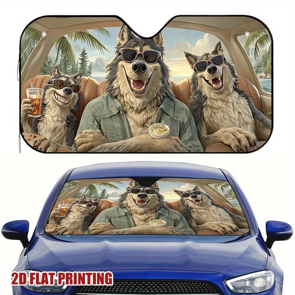 1pc Wolf Pack Roadtrip Car Sun Shade, Stylish Windshield Protector, Ideal For Keeping Your Car Cool