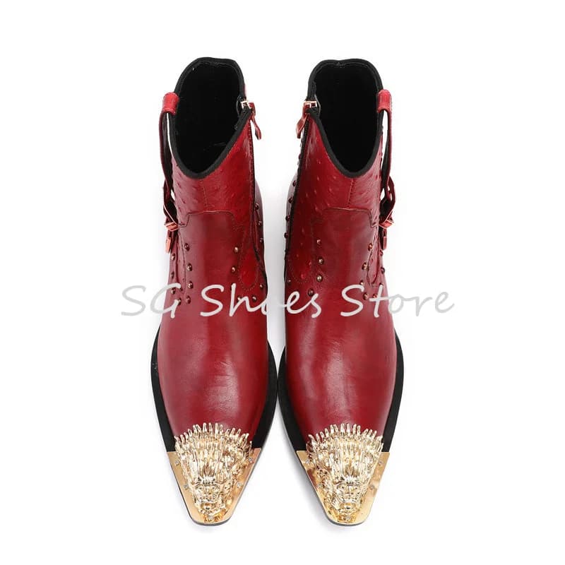 Ankle short ankle boots with belt buckle with punk rivets Men's party shoes Men's Chelsea ankle boots with fashionable design lion head