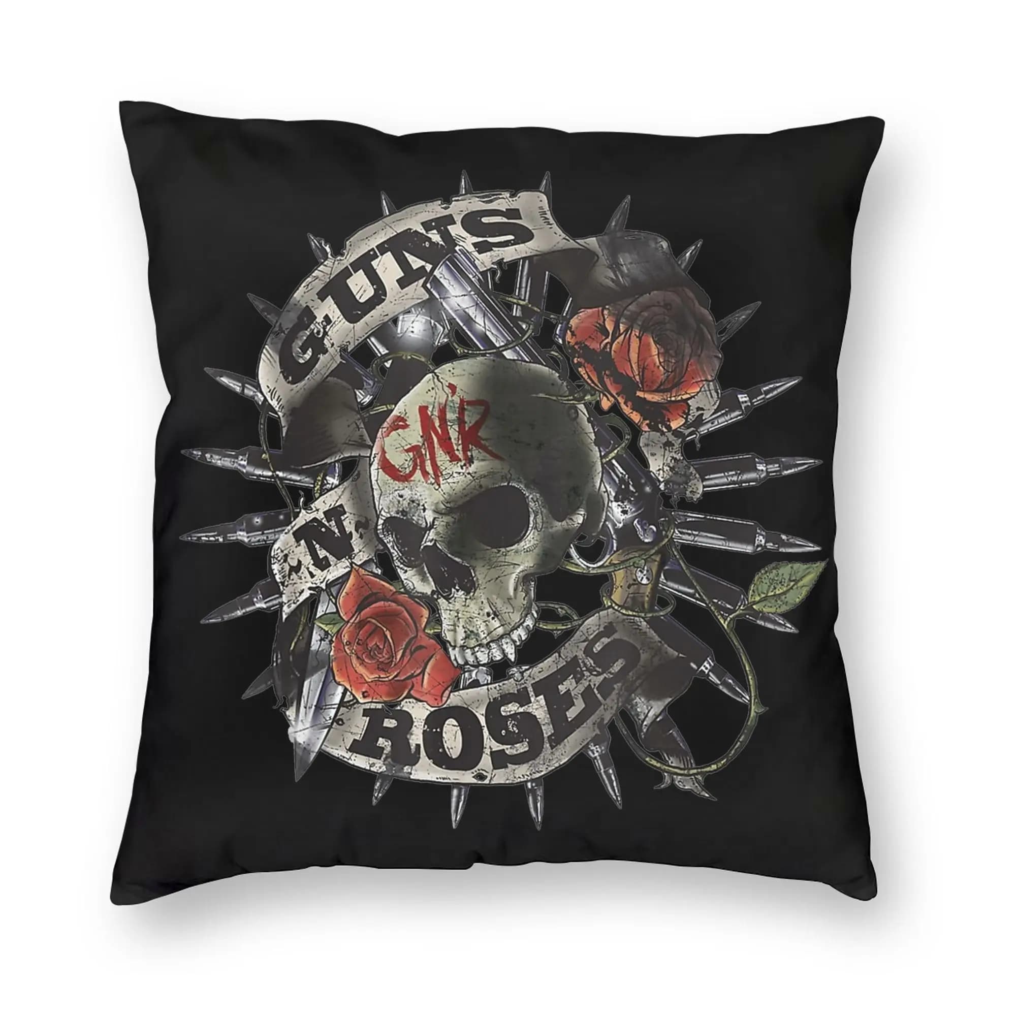 G-Guns N Roses Skull Floral Pillowcase Printing Fabric Cushion Cover Decor Pillow Case Cover Sofa Square 45X45cm