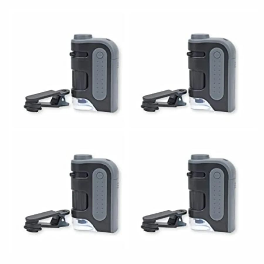 MicroBrite Pro 60x-120x Microscopio Tascabile Illuminato a LED con Sistema di Lenti Asferiche e Clip per Smartphone - Set di 4 MM-3