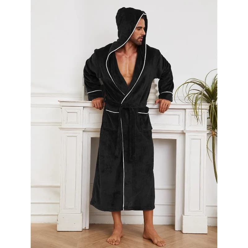 New Fall/Winter Couple's Flannel Robes, Men's Flannel Robe, Women's Flannel Bathrobe Pajamas, Thick Coral Fleece, Mid-Length