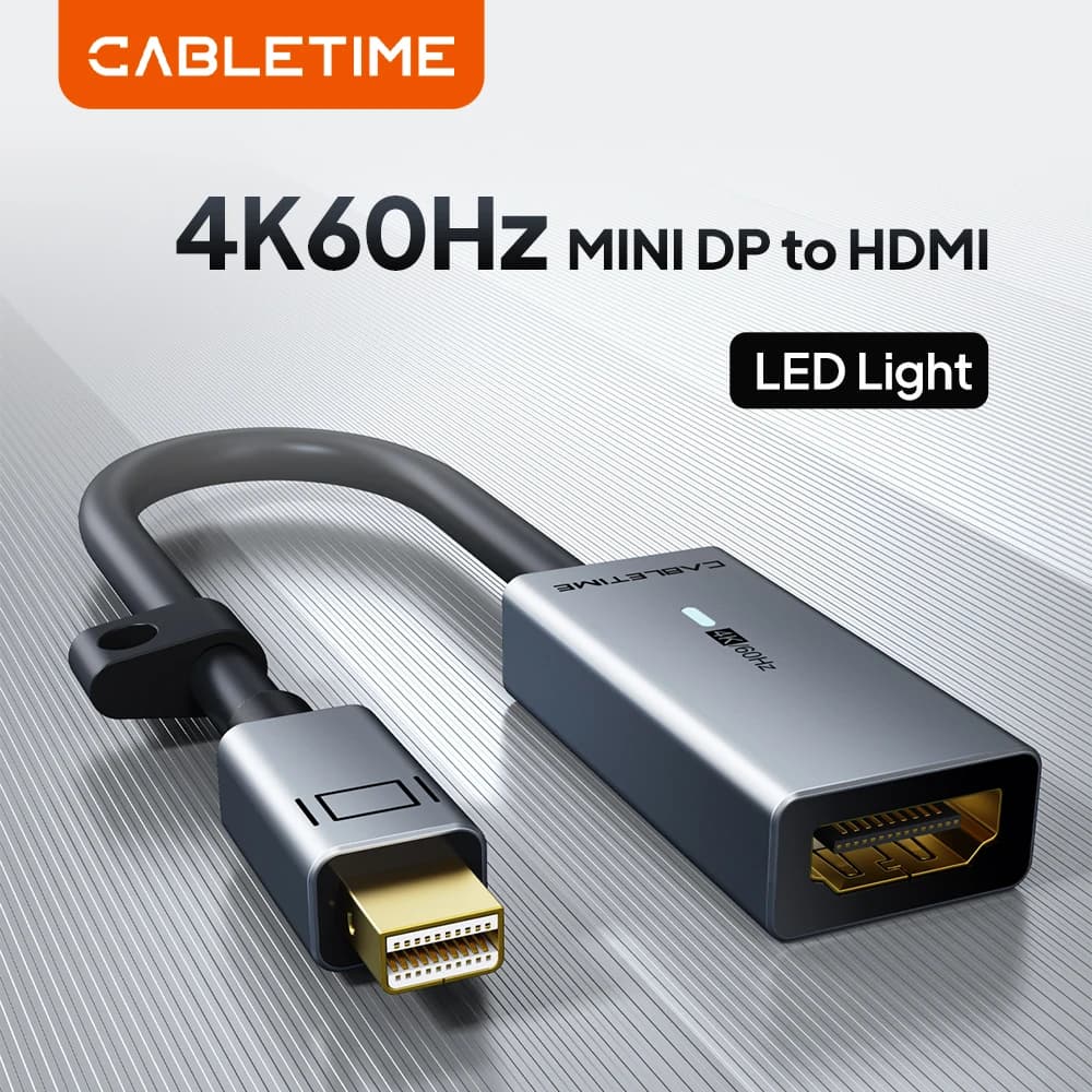 CABLETIME 4K 60HZ Mini Displayport to HDMI Data Synchronization Adapter Light Mini Dp Converter for MacBook Lenovo Acer C315