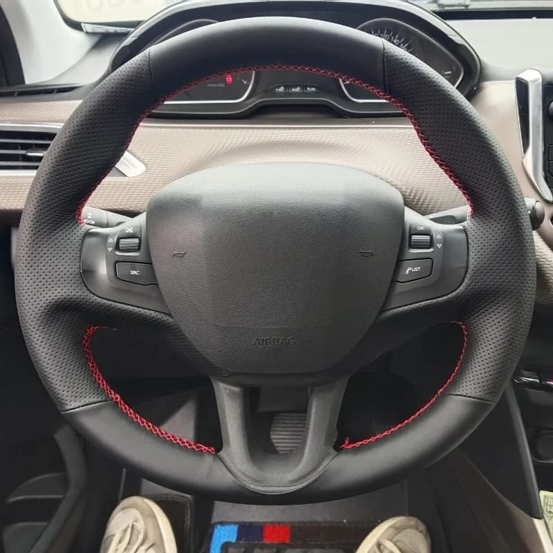 Coprivolante per auto in pelle microfibra per Peugeot 208 2008 2014 2015 2016 2017 2018 Copri maniglia Accessori interni per auto