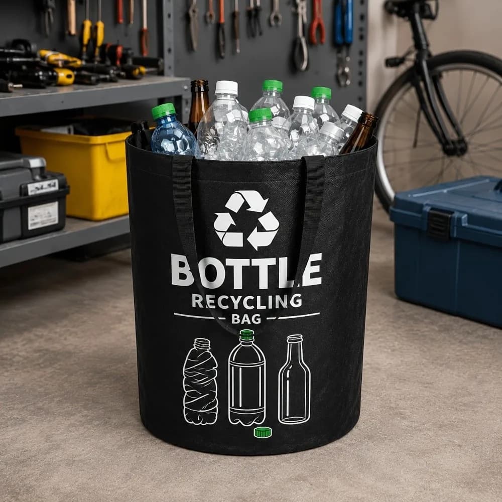 New 82L Empty Bottle Storage Basket with Handle Foldable Recycling Bin Large Capacity Wastewater Bottle Collector Bag Home