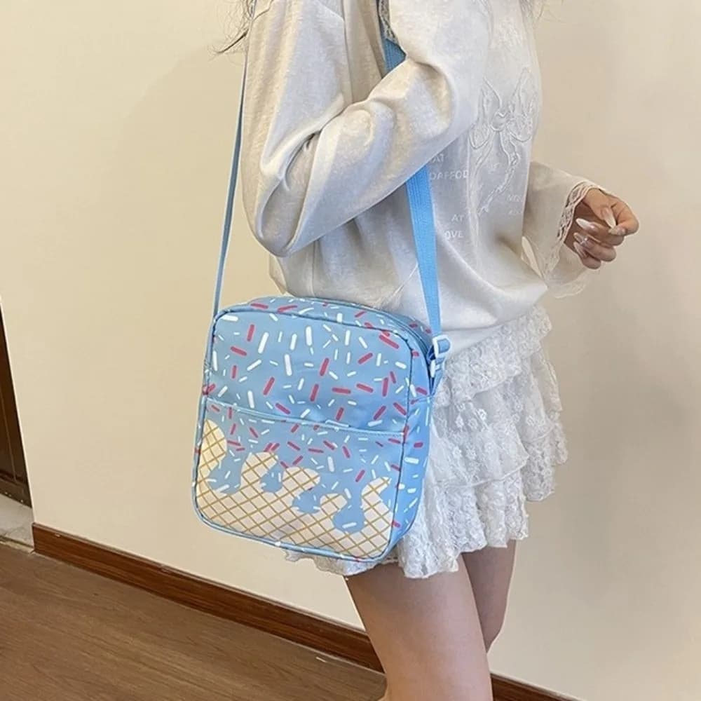 Oxford Fabric Ice Cream Printed Backpack Set with Pencil Case Large Capacity Bookbag Lightweight Matching School Bag