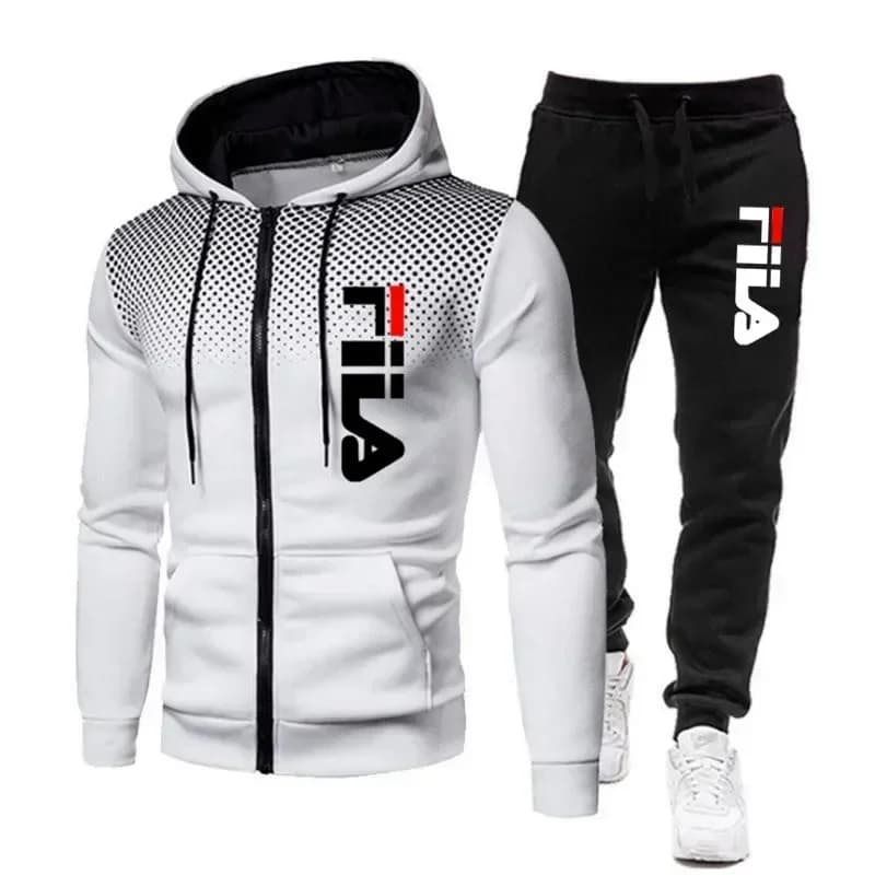 Men 2Pcs Warm Tracksuit Gradient Hooded Zip Jacket Sweatpants Autumn Winter Outdoor Athletic Jogging Suit