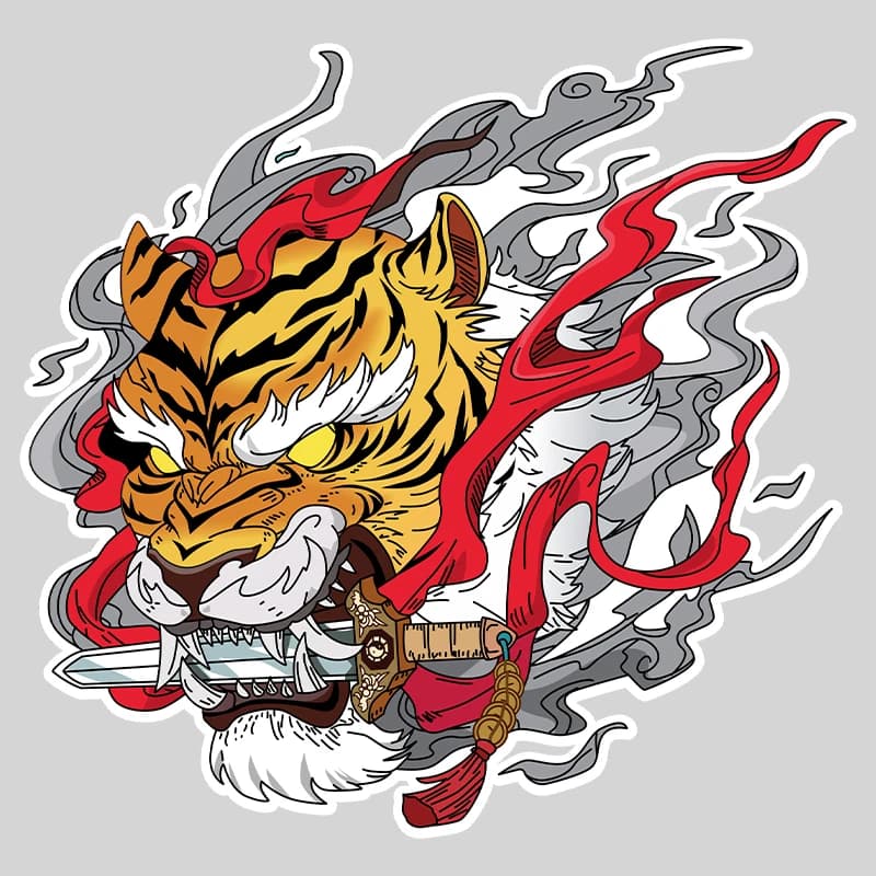 JDM Tiger Bite Knife Samurai Adesivi per auto Decor Finestra Corpo Parabrezza posteriore Tappo serbatoio carburante Moto Scooter Decalcomanie per auto elettriche