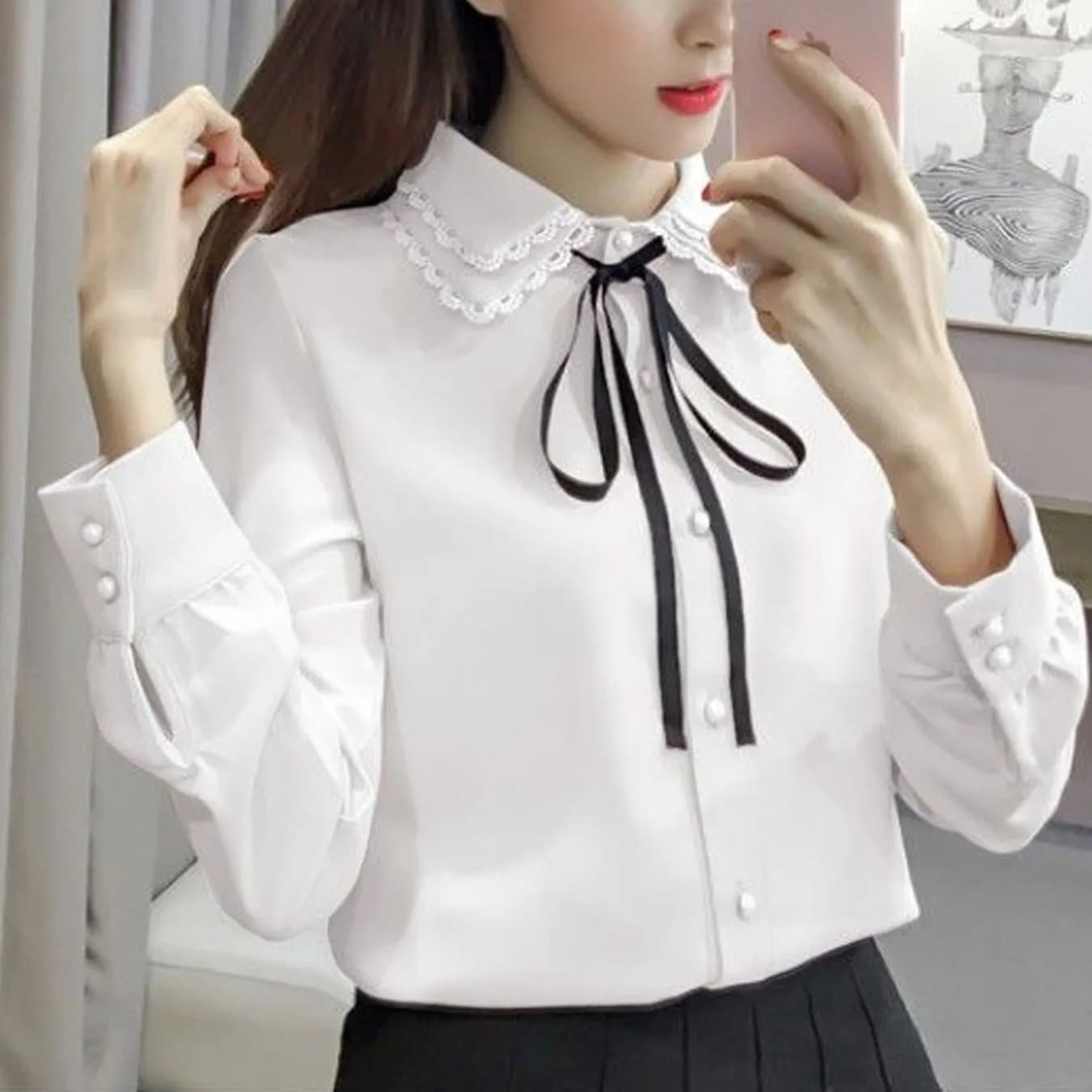 Camicia a maniche lunghe da donna, stile western, con bottoni e collo a revers, tinta unita, modello Joker.