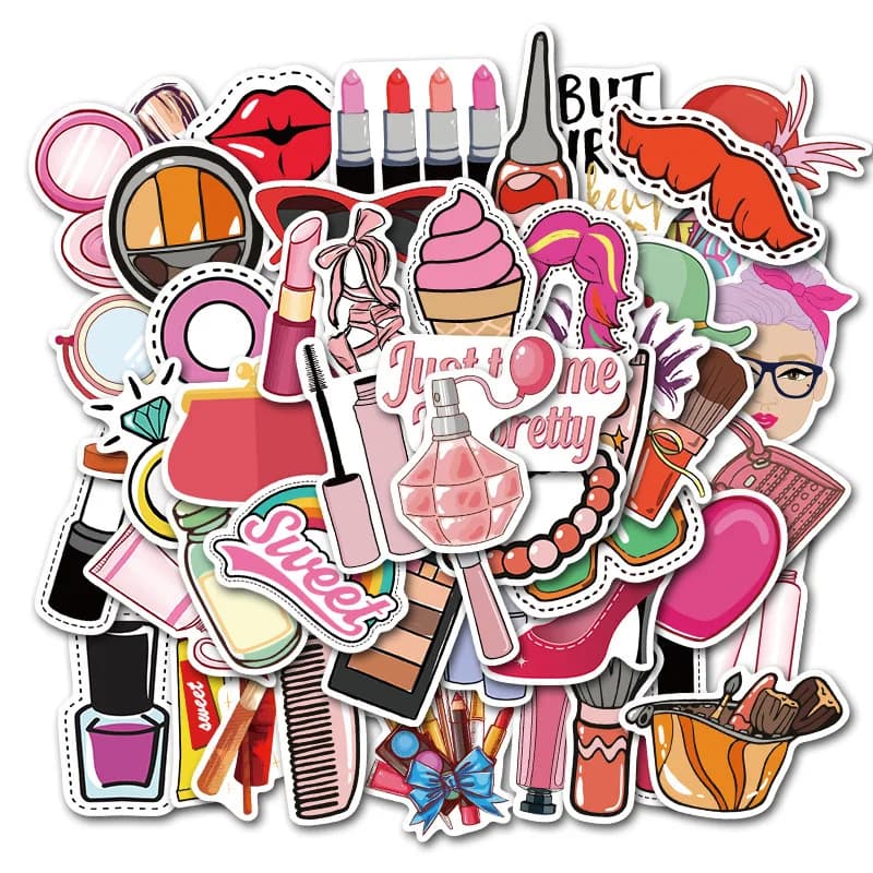 50pcs Cartoon Watercolor Cosmetic Stickers, for Phone Case Laptop Notebook Suitcase Skateboard DIY Aesthetic Stickers
