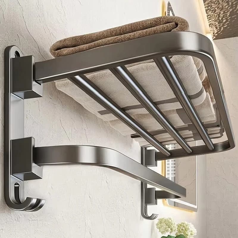 Update and thicken grey/black 50CM-60CM foldable aluminium towel rack with towel rack with hook