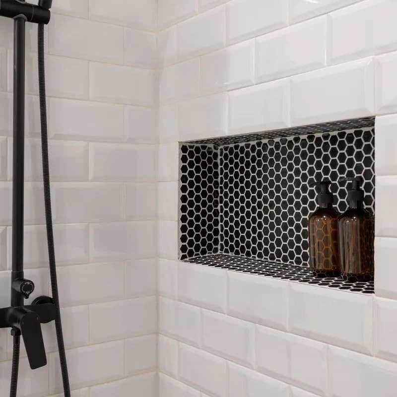 Shower Niche, wall recessed niche 16 x 28 x 4 inch with mobile partition shelf, modern soap and shampoo organizer, square