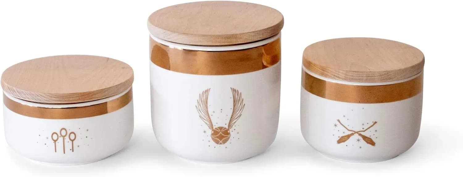 Set di 3 barattoli portaoggetti in ceramica Quidditch | Contenitori da cucina ermetici per biscotti, caramelle, spezie