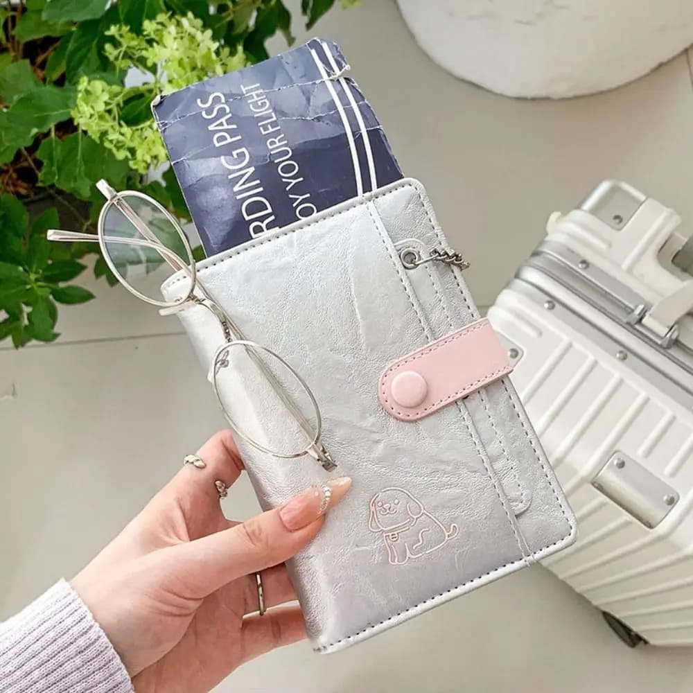 Creative Card Holder PU Passport Bag Cute Puppy Purse Passport Clip Card Case Ticket Holder Card Storage Bag Travel Accessories