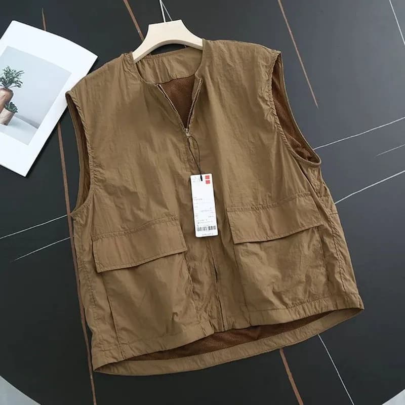 2025 Abiti estivi per la protezione solare Donna Casual Sottile O-Collo Giacca senza maniche Gilet corto con cerniera Top femminili